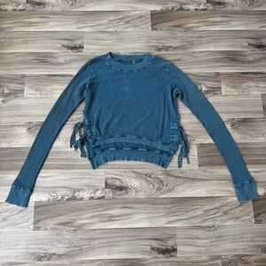Free People One Thermal Waffle Top Interlaken Hi Lo Side Blue Size Medium